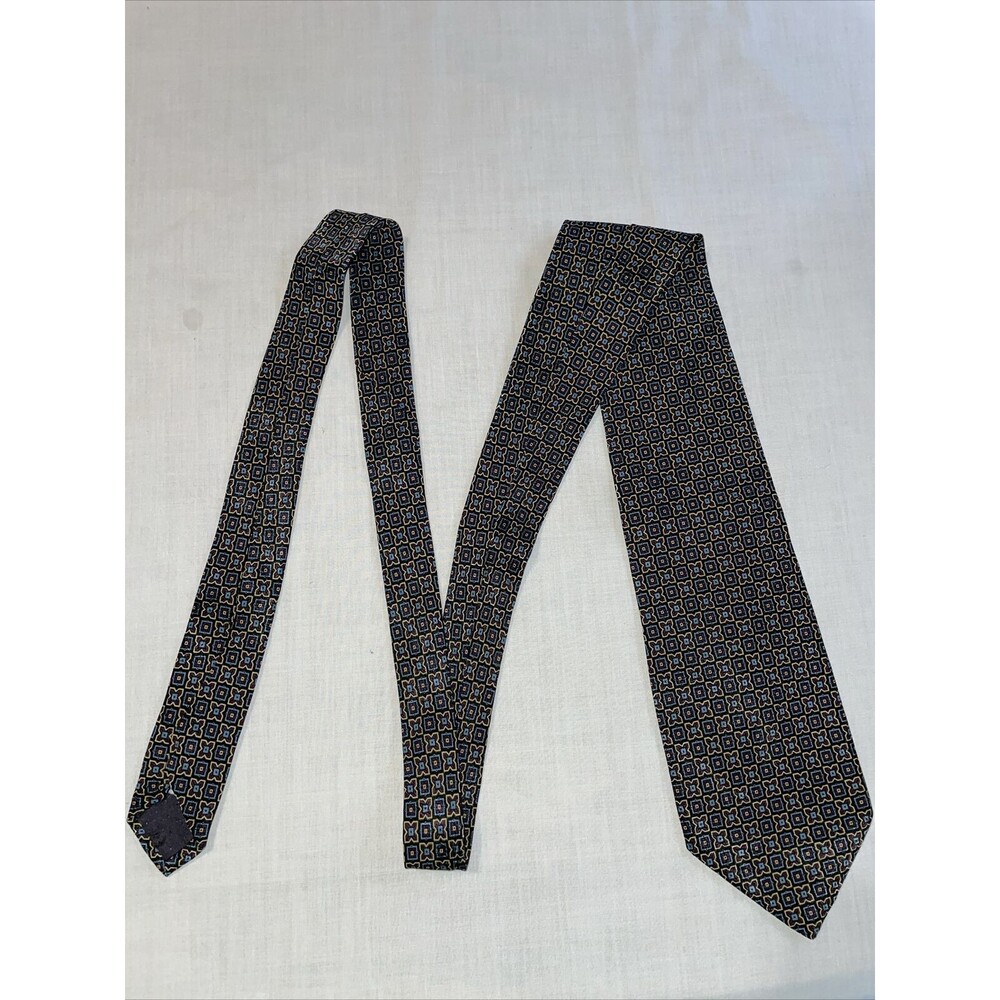 Garrington Dress Tie Mens Size 58" Blue Geometric 100% Silk Designer Italy
